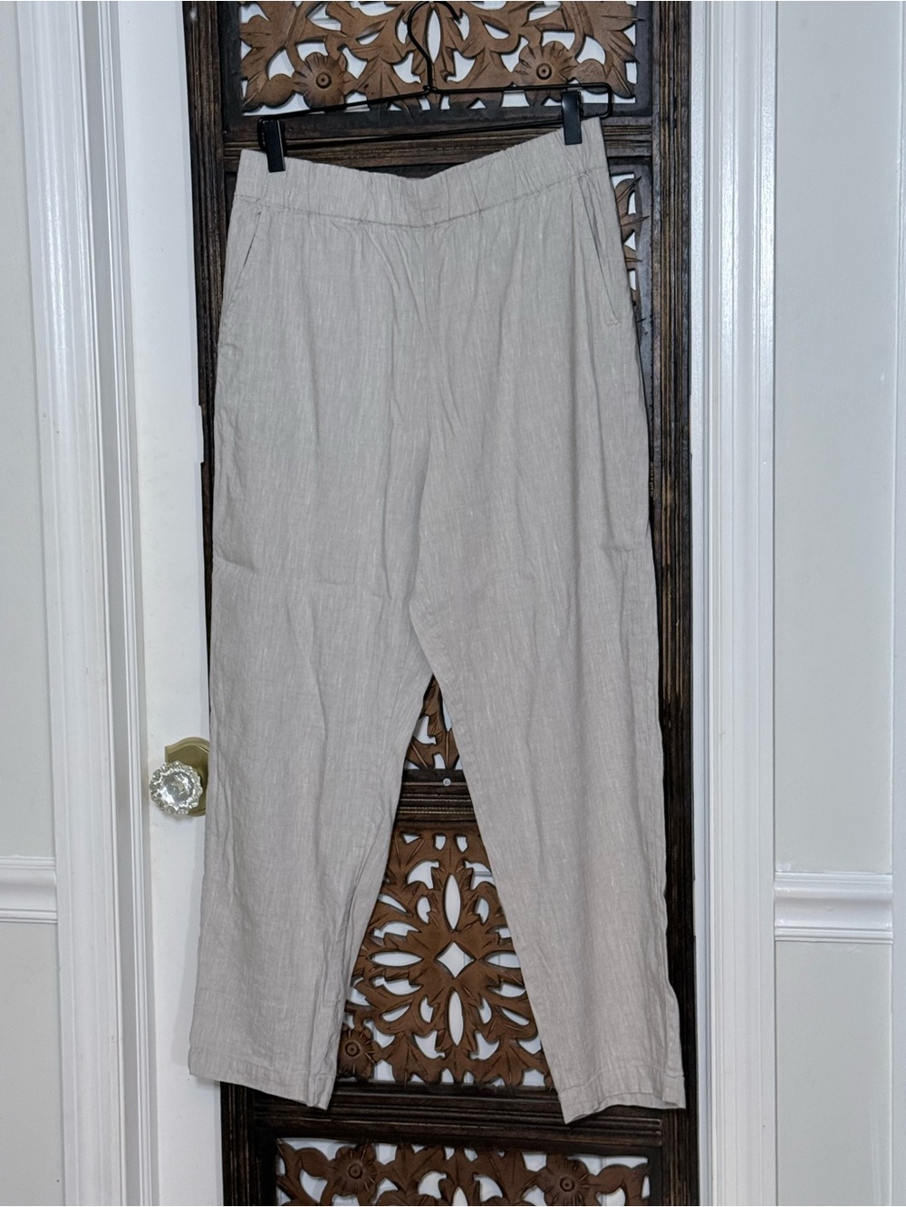 Lou & Grey Linen Blend Pull-On Cropped Pants Bundle Elastic Waist Blue Beige M - Picture 4 of 16